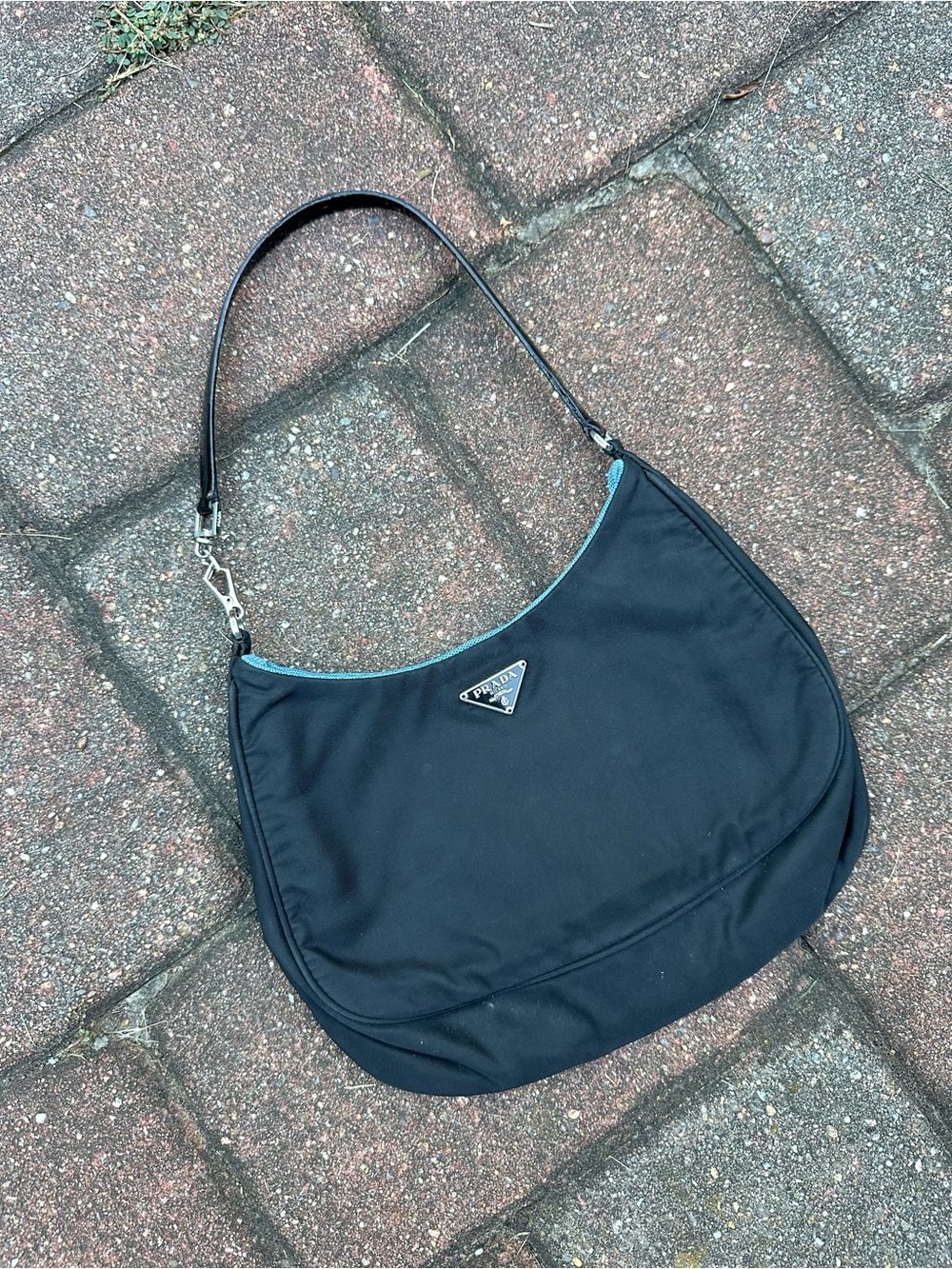 Prada Black Nylon Shoulder Bag with Silver Logo